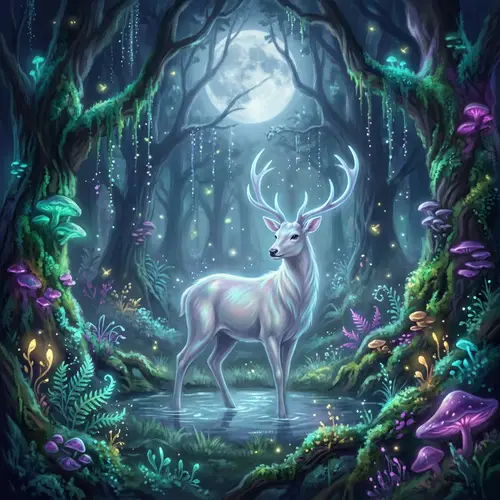 Mystical Creature in Moonlit Forest | Fantasy-Inspired Artwork