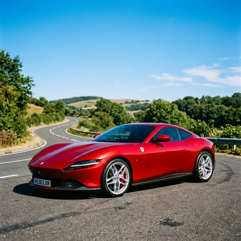 Sleek Red Car on Clear Blue Sky