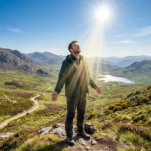 Embracing Sunlight: Peaceful Scene of a Man Breathing Light