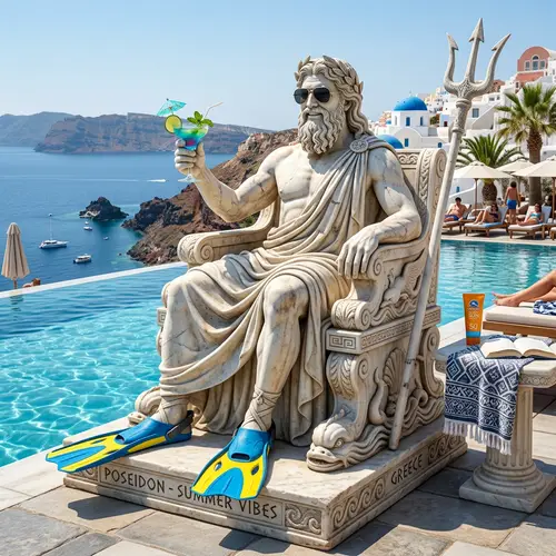 Poseidon Sculpture with Sunglasses & Cocktail