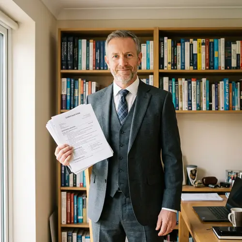 Experienced Caucasian Man with Impressive Resume in Smart Suit