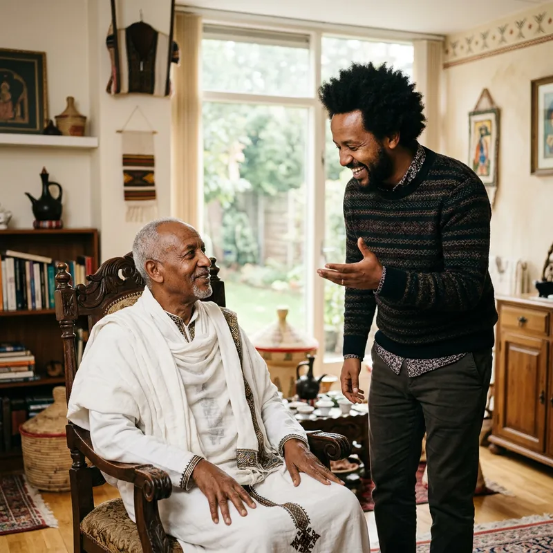 Elderly Ethiopian Father and Afro Son Connection