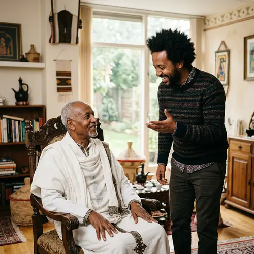 Elderly Ethiopian Father and Afro Son Connection