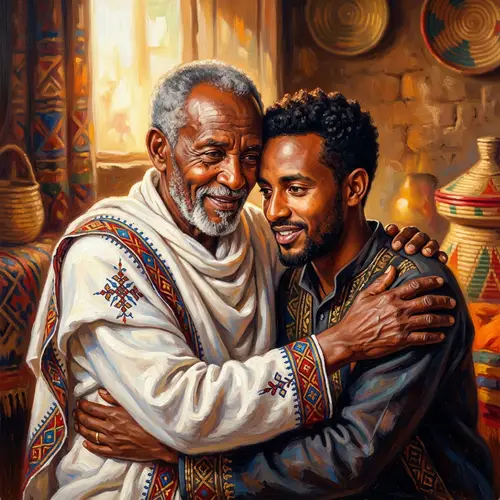 Heartwarming Father-Son Embrace in Vibrant Colors