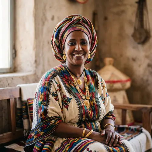 Eritrean Woman in Traditional Attire | Colorful Zar'i & Shash