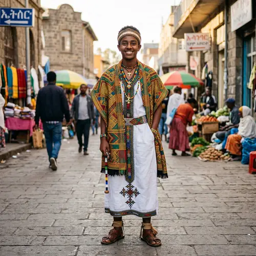 Vibrant Afro-Ethiopian Youth in Cultural Garments