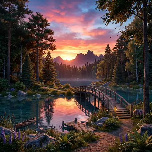 Stunning Sunset Forest 3D Illustration
