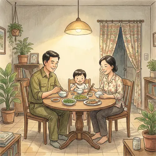 Cozy Vietnamese Family Dinner Illustration