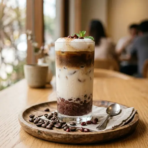 Iced Red Bean Latte - Refreshing Café Drink