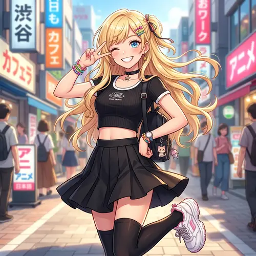 Stylish Caucasian Anime Girl with Long Blonde Hair