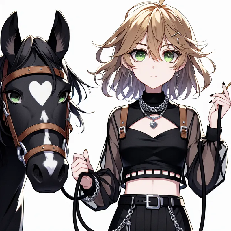Blonde Girl with Horse in Anime Style & Unique Attire
