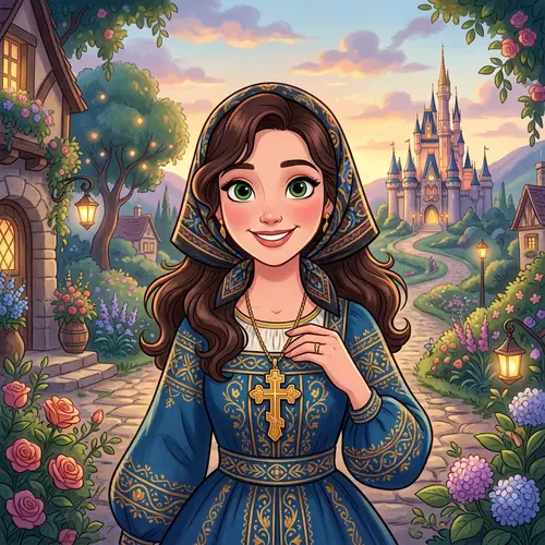 Disney Style Portrait with Brown Wavy Hair