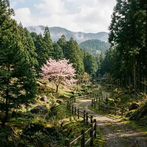 Tranquil Japanese Forest Landscape with Sakura Tree