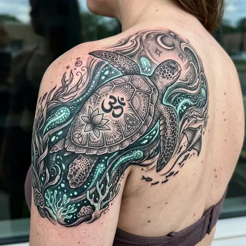 Spiritual Sea Turtle Tattoo Design for Shoulder