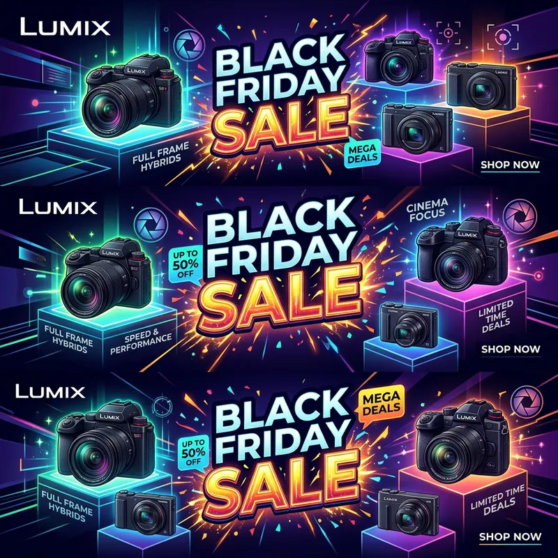 Black Friday Lumix Cameras Banner - Deals 1400x300 Resolution