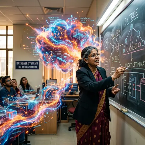 Vibrant Database Professor Explains Data Relationships | Website Name