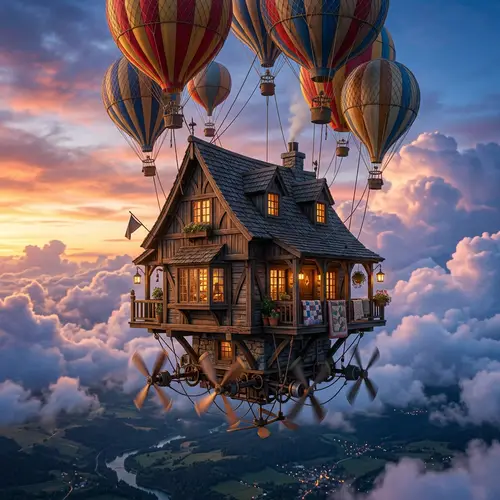 Flying House: Enchanting Scene in the Sky