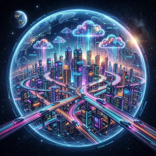 Digital City Network: A Cyberpunk Visualization of the Internet