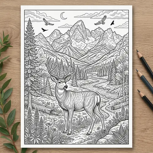 Adult Coloring Book: Nature Scene with Deer