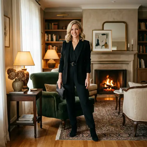 40-Year-Old Woman in Sophisticated Black Attire