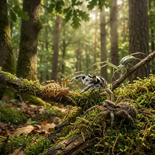 Fascinating World of Small Creatures: Spiders in Vibrant Forest