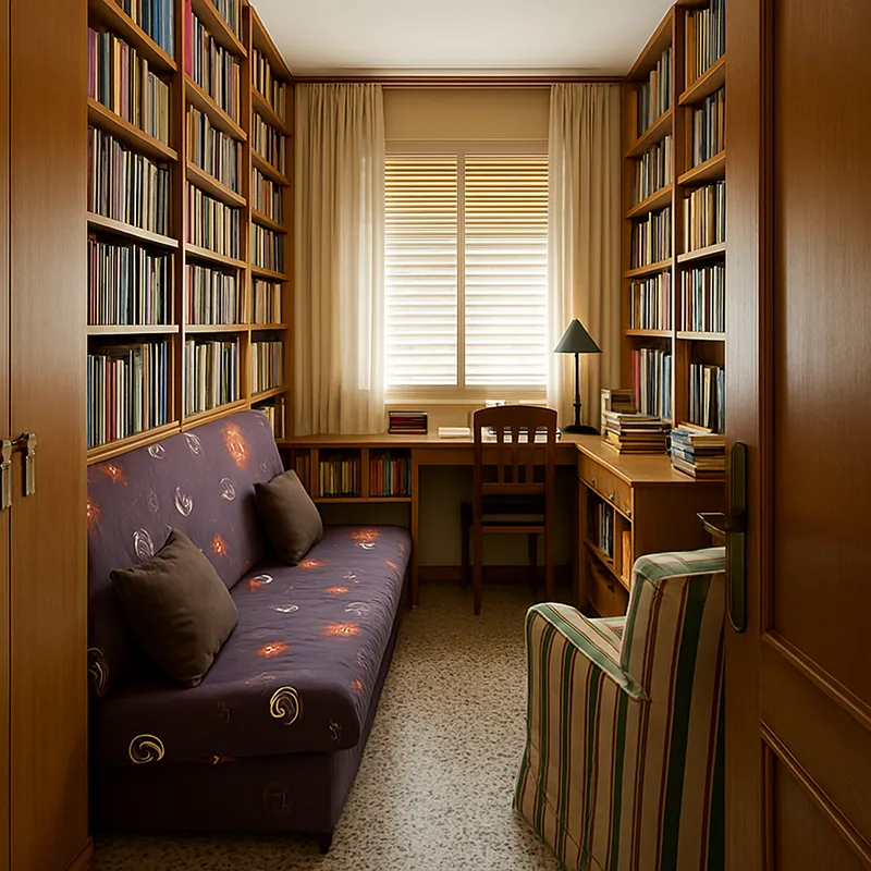 Cozy Library Office with Books and Blinds