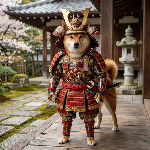 Japanese Samurai Dog in Elaborate Armor