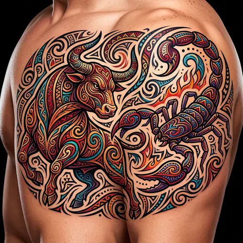 Dynamic Tribal Tattoo: Scorpion & Bull Design