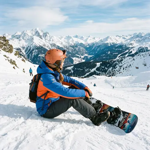 Snowboarder Sitting with Board Design