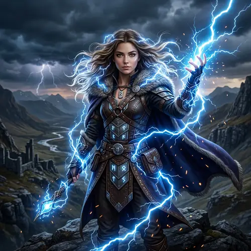 Fantasy Female Character with Lightning Powers - Enchanting Beauty
