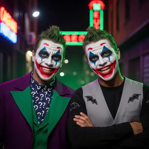 Black Twins in Joker Face Paint & Batman Gear