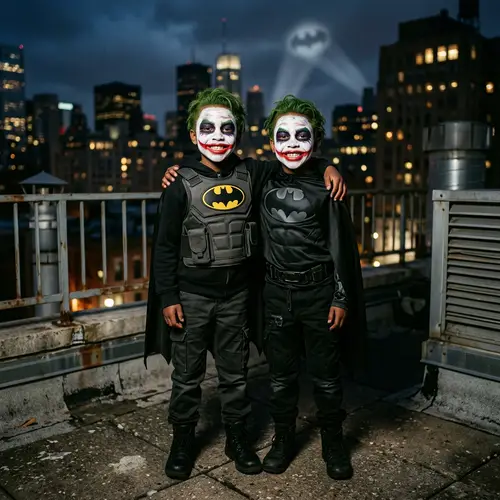 Black Twins in Joker Face Paint & Batman Gear