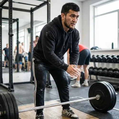 Muscular Uzbek Man in Sports Clothes | Gym Weightlifting Prep