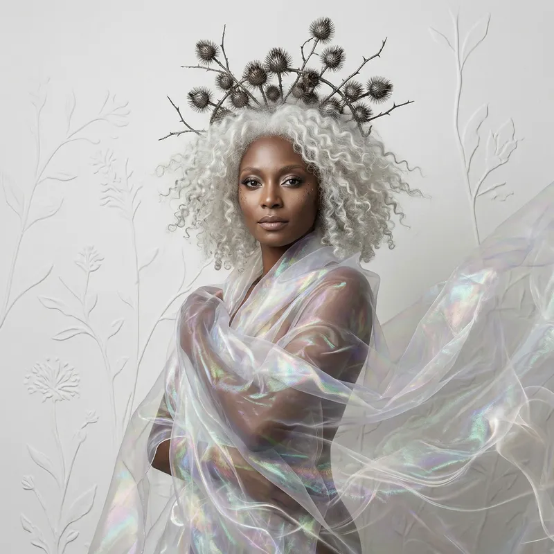 Surreal African Model in Radiant Veil and Fractal Threads Surreal African Model in Radiant Veil and Fractal Threads