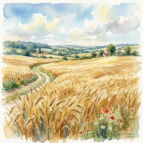 Watercolor Wheat Field Art