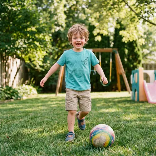 Adorable 6 Year Old Boy Playing Outdoors