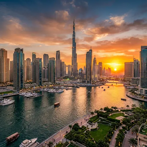 Futuristic Dubai Skyline at Sunset