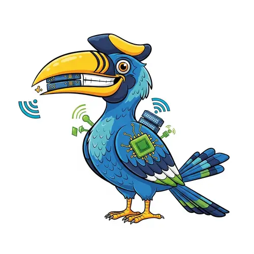 Cheerful Blue Hornbill IT Campus Mascot Illustration