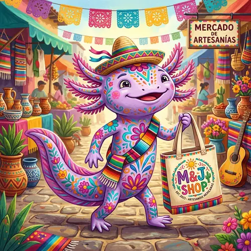 Lila Mexican Axolotl with M&J Shop Bag
