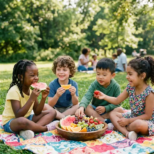 Happy Diverse Children Enjoying Healthy Fruits
