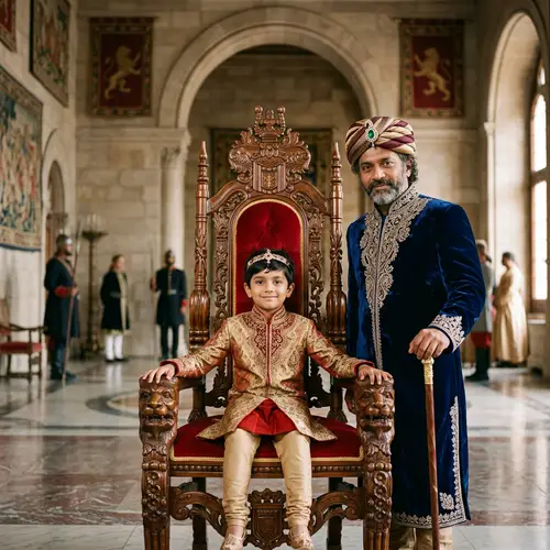 Majestic Chandu and Confident Boy on Throne - Royal Court Scene