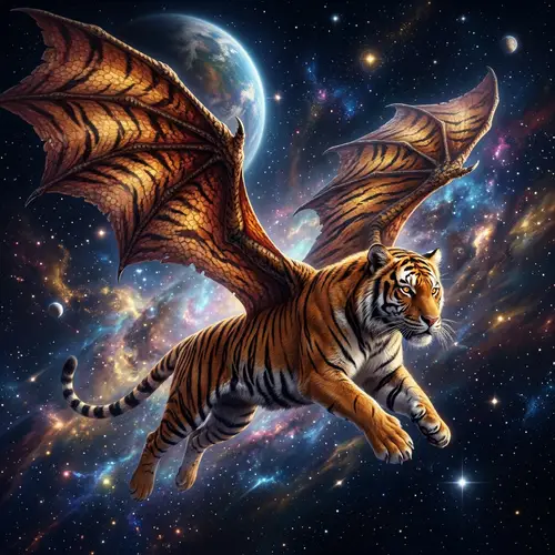 Majestic Flying Tiger in Space | Wings of Elegance