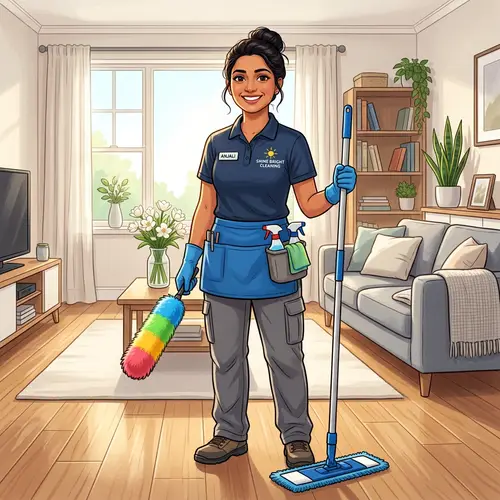 Professional South Asian Woman Cleaning Expertly | Room Cleaning Service