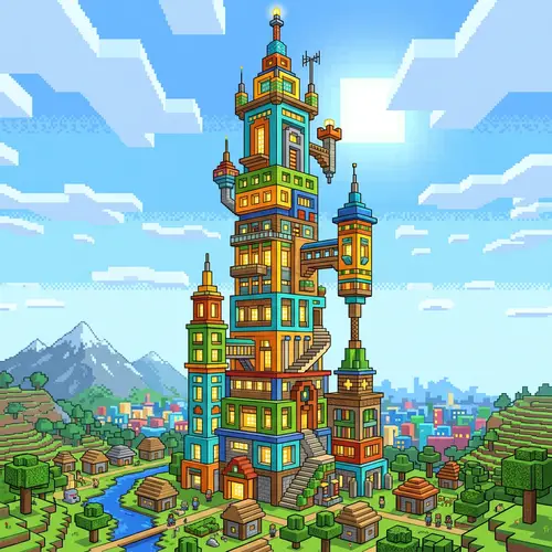 Pixel Art Minecraft-Inspired Skyscraper Tower
