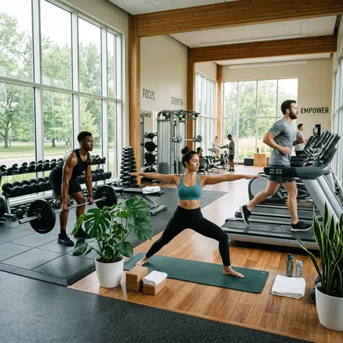 Calming Gym Scene: Organized Space with Fitness Enthusiasts