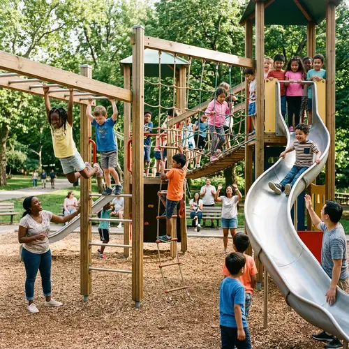 Vibrant Jungle Gym for Diverse Children | Park Playground Fun