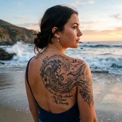 Powerful Marine Tattoo Inspired by Ocean Waves and Femininity