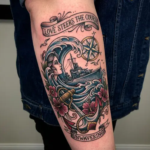 Powerful Maritime Tattoo Inspired by Ocean Waves and Naval Elegance
