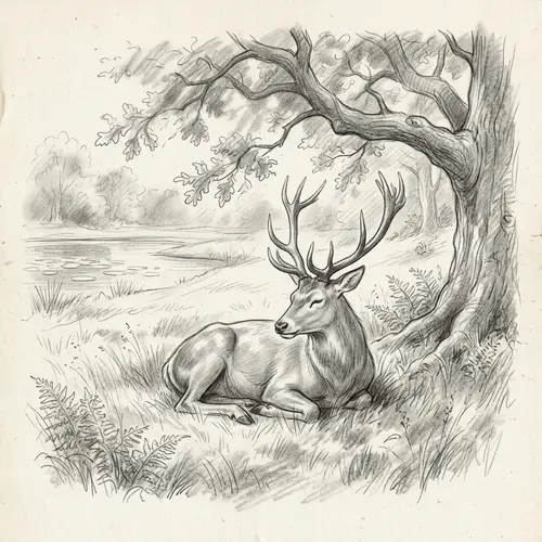 Tranquil Animal Sketch in Black and White | Nature's Serenity
