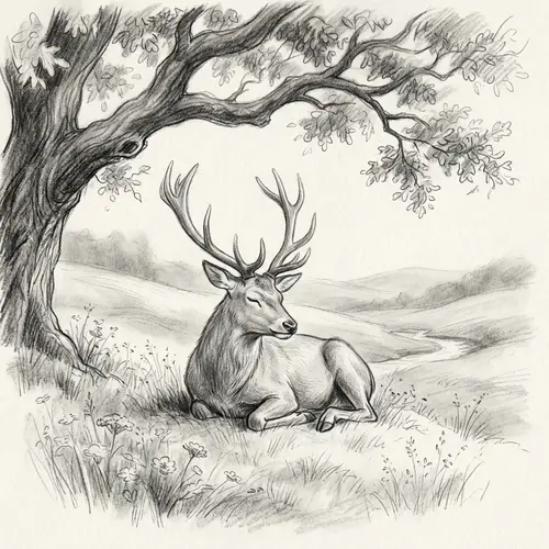 Tranquil Animal Sketch in Serene Nature Setting